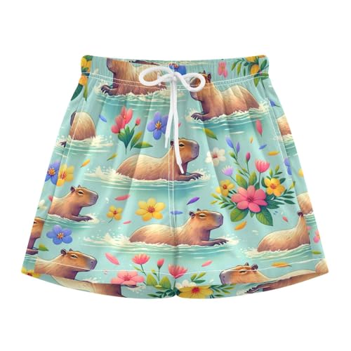Capybaras Boys Swim Trunks with Compression Liner Quick Dry Bathing Bottom Kids Beach Shorts3