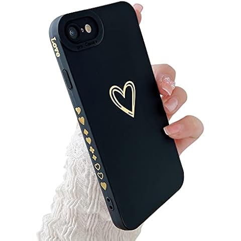 LRANKAI Compatible with iPhone 6/6S Case for Women Girl,Cute Plated Love Heart with Full Camera Lens Protection Case Soft Silicone TPU Anti-Scratch Protective Cover for iPhone 6/6S 4.7″-Black Cover