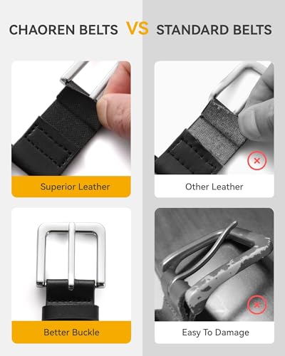 Image of Chaoren Leather Ratchet Belt 2 Pack Dress with Click Sliding Buckle 1 3 /8 inch in Gift Set Box - Adjustable Trim to Fit