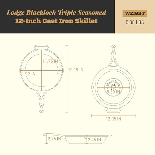 Image of Lodge Blacklock 12 inch Triple Seasoned Cast Iron Skillet - Lightweight - Easy Cleanup - Premium Cookware
