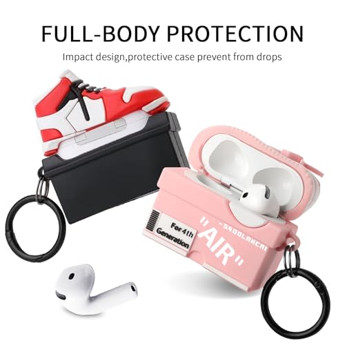 Image of [2Pack] Gedicht for Apple Airpods 4th Generation Case Cover(2024), Cute Cartoon Shoe Box Soft Silicone Protective Cases for Airpods 4th Generation Case with Keychain for Women Men，Red+Pink