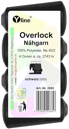 2885 Lot de 4 bobines de fil à coudre pour surjeteuse Noir 2743 m NE 40/2 100 % polyester