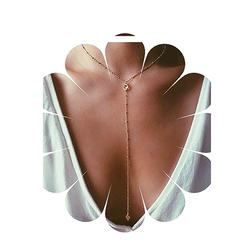 Yheakne - Collar largo bohemio de oro con lazo en forma de Y de cristal, cadena en Y larga, collar con forma de gota, geometría minimalista, collar de rombo, joyería para mujeres y niñas