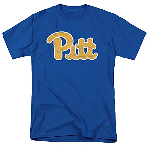 University of Pittsburgh Official Distressed Primary Logo Unisex Adult T Shirt Royal Blue Small