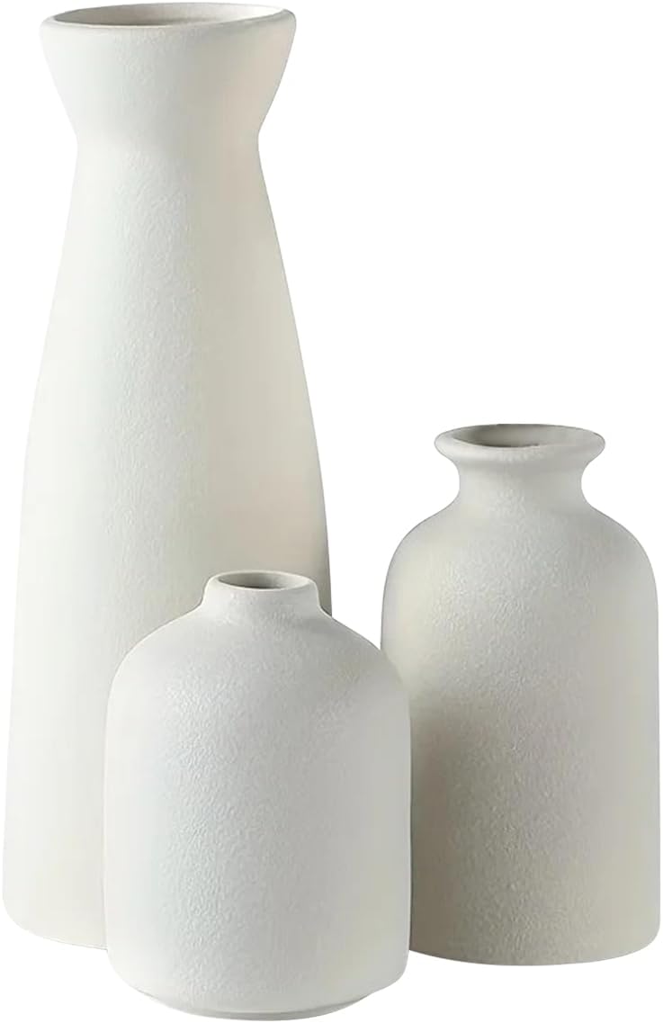 3-Pack Matte Ceramic Vases - Minimalist Solid Color Multi-Space Decor for Bedroom， Living Room， Office, Dining Table & Conference Room