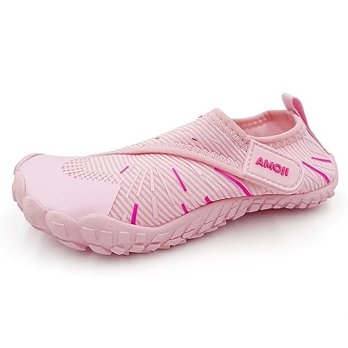 Amoji Water Shoes Kids Boys Girls Water Sneakers Slip On Aqua for Beach Swim Pool 2388 Pink 2 Big Kid