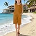 Girls Summer Cotton Linen Vest Shirts Shorts 2 Piece Sets Teen Sleeveless Back Tank Crop Top (A-Brown, 11-12 Years)