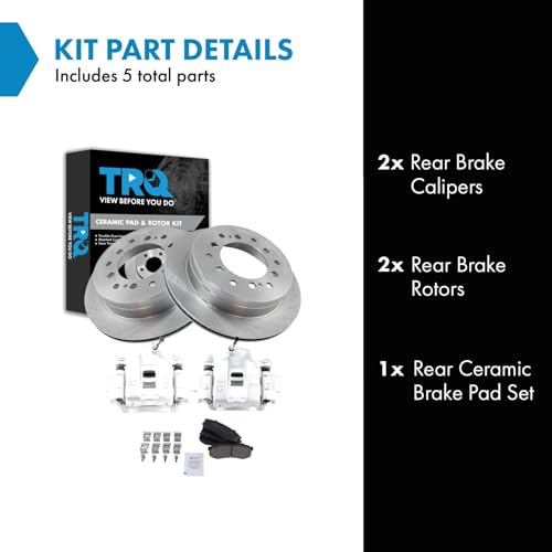 Image of TRQ Rear Brake Pad and Rotor Set Ceramic Rotors Calipers