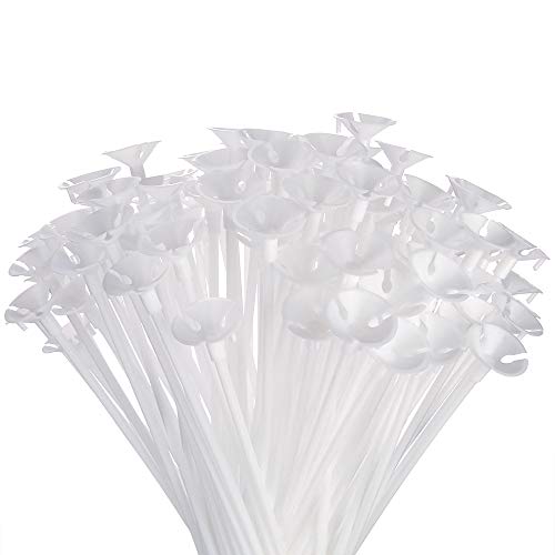 Image of PP OPOUNT 50 Pieces Balloon Sticks Upgraded Version 12.6 Inch White Balloon Sticks Holders with Cups for Christmas Decoration, Wedding, Party, Holidays, Anniversary Decor | White Balloon Sticks Holders with Cups for Christmas Decoration, Wedding, Party, Holidays, Anniversary Decor