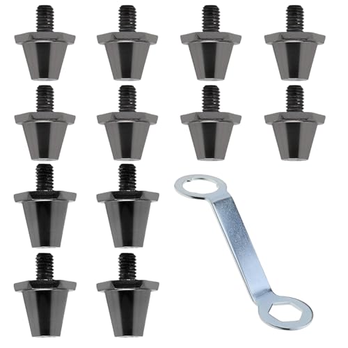 Artanchao 12 Pcs Aluminium Replacement Football Studs, Compatible with Nike, Puma, Umbro and Mizuno, M5 Thread, 8 x 11 mm and 4 x 13 mm, with Key Black