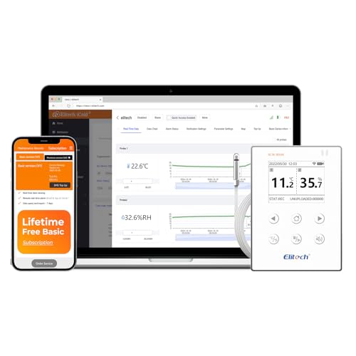 Image of Elitech WiFi Digital Temperature Humidity Data Logger, 2.4GHz /5GHz WiFi Remote Real-Time Monitor with External Probes, Cloud Storage, App and Email Alerts, 16.4ft, RCW-800W-THE, -40F to 176F