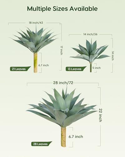 Image of Velener Artificial Outdoor Blue Agave Plant - Small Size UV Resistant Fake Agave Plants for Indoor and Outdoor Decor(18 Inch)-2 Pack