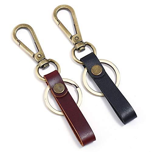 Leather Wristlet Keychain with Extra Large Ring and Belt Clip for Men Key Chain Organizer Holder (2Pcs)