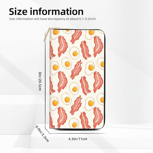 Leather Thin Slim Wallets for Women Men - Fashion Cartoon Bacon Egg Print Card Wallet Holder with Zipper2