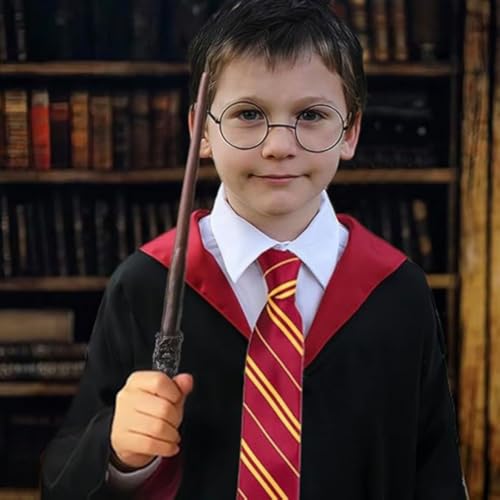 Image of WANNA PARTY Wizard Costume Kit, Harry The Magician Wizarding World Glasses with Tie and Wand Costume Accessory Pack of 3 Pieces