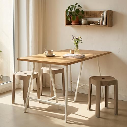 Image of The Artment Khaki Set of 3 Tivo Plastic Stool Modern Stackable Multipurpose with Anti-Slip Base | Lightweight Waterproof PP Stool for Bathroom, Kitchen, Balcony & Living Room, Home & Office