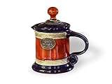 Small Blue and Orange Pottery Milk Jug - Ceramic Creamer with Lid - Wheel Thrown Hand Painted Coffee