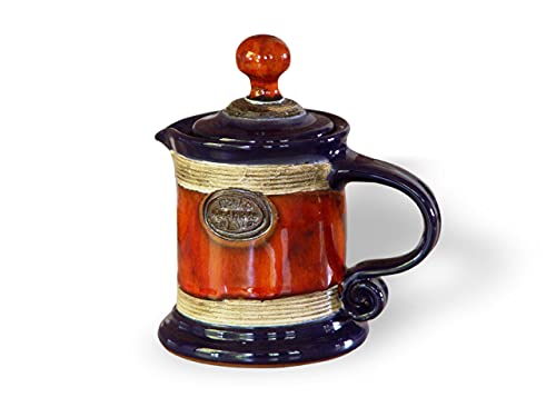 Small Blue And Orange Pottery Milk Jug - Ceramic Creamer With Lid - Wheel Thrown Hand Painted Coffee Creamer - Tea Sets - Table Decor #TOP13