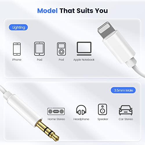 [Apple Mfi Certified] Aux Cord For Iphone, Lightning To 3.5Mm Aux Stereo Audio Cable Adapter Compatible With Iphone 13/12/11/Xs/Xr/X/8/7/All Ios For Car Home Stereo, Speaker, Headphone-3.3Ft (White) #TOP6
