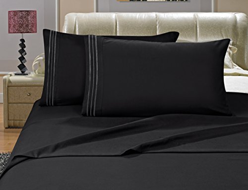 Elegant Comfort Luxurious Bed Sheets Set on Amazon 1500 Premier Wrinkle,Fade and Stain Resistant 4-Piece Bed Sheet set, Deep Pocket, Full Black