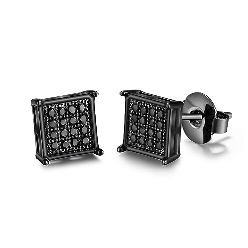Tarsus Hypoallergenic Black Square Men Earrings Studs Stainless Steel Earrings for Sensitive Ears Nickel Free Jewelry Diamond Unisex Hip Hop Studs
