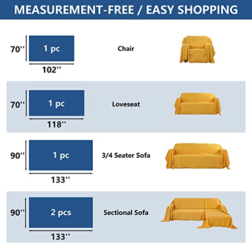 Eismodra Sectional Couch Covers,Couch Cover For Dogs,L Shape Sofa Cover Furniture Protector,Washable Sofa Slipcover For 3 Cushion Couch Living Room,Yellow 90 X 133 Inches (2 Pieces) #TOP5