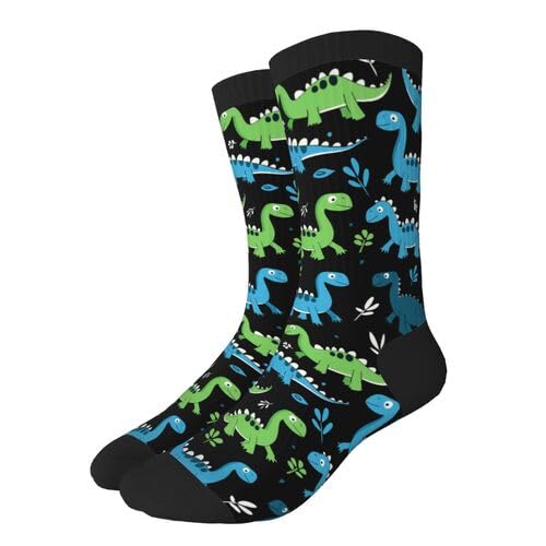 Calcetines A Media Dinosaurios Verdes Y Azules Media Deporte Hombres Y Mujeres Crew Socks Duraderos Calcetines De Trabajo Para Running Gimnasio Fútbol 40Cm