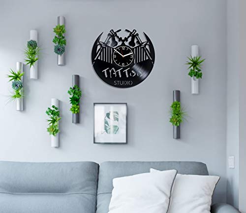 Kovides Tattoo Studio Vinyl Record Wall Clock Tattoo Vinyl Clock Tattoo Studio Home Decoration Vintage Tattoo Wall Art 12 Inch Wall Clock Tattoo Studio Wall Clock Modern Tattoo Vintage Clock #TOP24