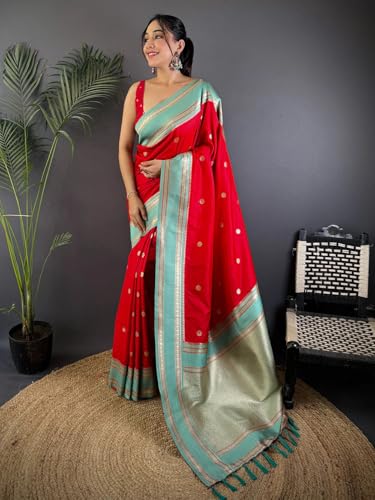 Image of SGF11 Women's Kanjivaram Pure Soft Silk Saree With Unstitched Blouse Piece