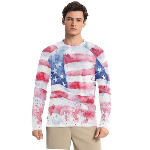 Mens UV Protection Shirts UPF50+ Long Sleeve Rash Guard Beach Shirt Quick Dry for Fishing Swimming S Red