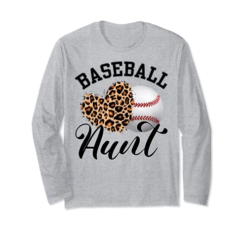Baseball Aunt Leopard Heart Funny Mother's Day Gift Manga Larga