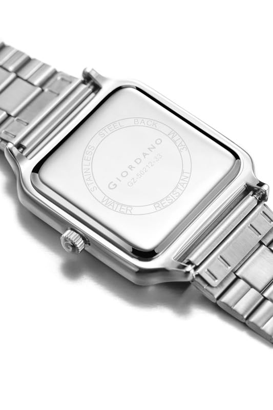 Image of Giordano Analog Watch for Men with Square Textured Dial, Roman Numerals, Quartz Movement and Stainless Steel Strap
