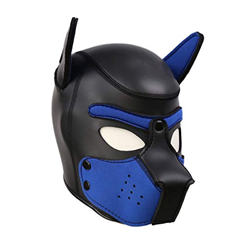 HOT TIME Neoprene Puppy Hood Custom Animal Head Mask Novelty Costume Dog Head Masks (Large, Blue)