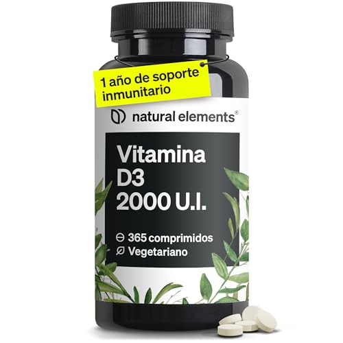 Vitamina D3 2000 UI - 365 Tabletas para 1 año - huesos y sistema inmunitario - Vitamina D colecalciferol en alta dosificación - Probado en laboratorio y sin aditivos