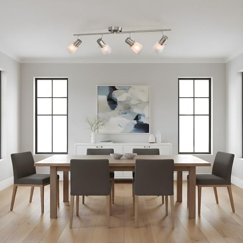 Image of 4-Light Track Lighting Kit, Brushed Nickel Flush Mount Ceiling Light Fixture with Frosted Glass Shades, Foldable Arms with E26 Adjustable Heads Spotlight, ETL Listed (35.6 inch)