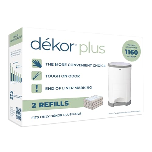 Image of Diaper Dekor Plus Diaper Pail Refills | 2 Count | Most Economical Refill System | Quick & Easy to Replace | No Preset Bag Size Use Only What You Need | Exclusive End-of-Liner Marking