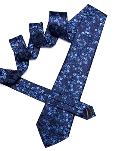 Image of Barry.Wang Floral Ties for Men Flower Necktie with Tie Clip Formal
