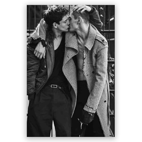 Black And White Gay Poster Gay Men Kissing Poster Canvas Art HD Picture Print for Modern Living Room Family Bedroom Wall Art Home Decor Unframed8x12inch