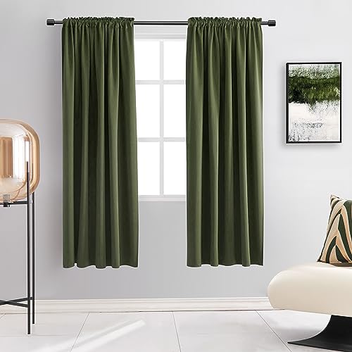 Image of DONREN Dark Olive Green Blackout Curtains for Classical Dining Room Kitchen Bathroom Deco - Loden Room Darkening Thermal Insulated Window Curtain Panels for Bedroom,Set of 2 Panels,W 52 x L 63