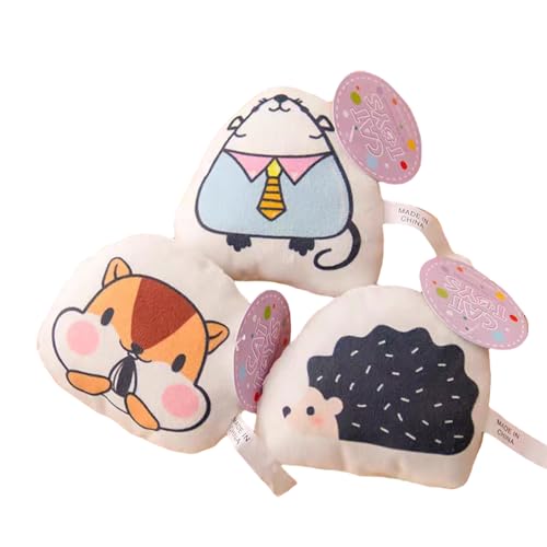 Haourlife 3-Pack Catnip Plush Cat Toys with Bells – Soft Hedgehog, Mouse & Squirrel Animal Shapes, Interactive Small Pet Toys for Indoor Cats and Kittens