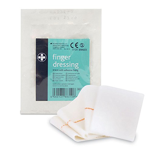 Reliance Medical Small Finger Dressing with Adhesive Fixing, Peelable Tab, Sticky Patch, Stretch Bandage and Adhesive Strip Tab, 3.5 cm, Full-Length Protection, (10 Pieces)