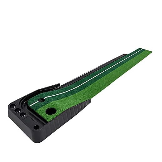Boshen 9.8 Feet Golf Putting Mats with Auto Ball Return System Portable Compact Indoor Mini Golf Practice Training Aid for Office Home Outdoor Use-Dual Track Simulation Grass 2 Holes