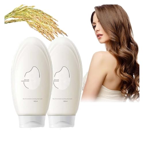 Crème capillaire à l'essence de fermentation de riz, masque capillaire à l'eau de riz fermentée, masque capillaire au riz pour cheveux crépus et abîmés, crème hydratante lissante, masque capillaire