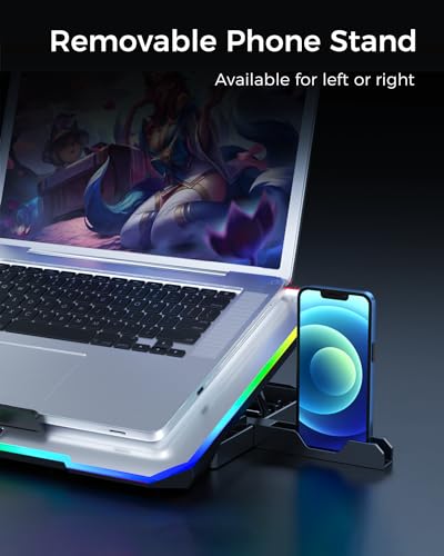 Image of TECHIE 6 Fan Laptop Cooling Pad with Mobile Stand & 10 RGB Modes | 5-Level Adjustable Gaming Stand | Dual-Speed Fans 1200-3000 RPM | Quiet USB Cooling Base | Foldable Metal Mesh for 15.6 inch Laptops