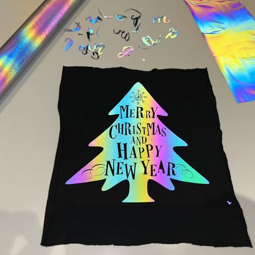 Image of Reflective Heat Transfer Vinyl Reflective Rainbow HTV Vinyl Rolls Pack 12Inch x 5Feet Iron on Vinyl for Cricut, T-Shirts DIY Design, Silhouette Cameo & Heat Press Machine(Reflective Rainbow)