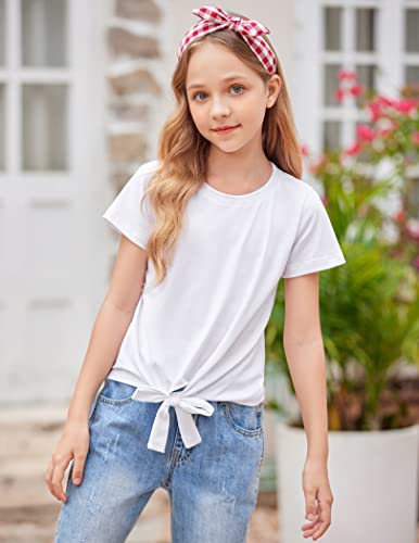 Arshiner Girls Short Sleeve Shirts Tie Knot Front Tops T Shirts for Kids Crewneck Cute Casual Tie Dye Tee Blouse3