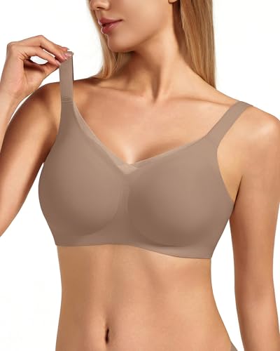 Image of VQJ Women's Full Coverage Jelly Comfort Support Wireless Bra with Breathable V-Mesh, No Underwire Push Up Everyday Bralette
