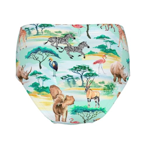 Watercolor African Animals And Birds Girls' Underwear Soft Cotton Little Girls Panties Comfort Briefs2