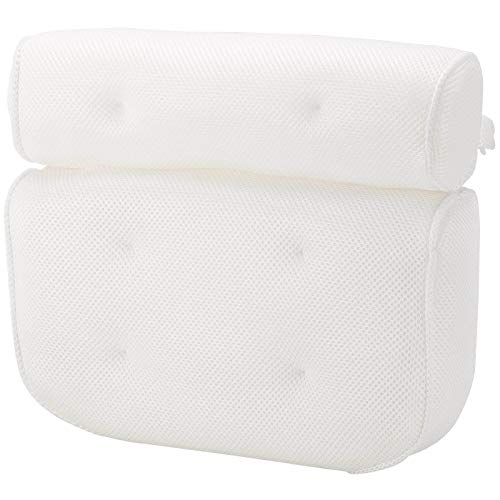 Tecbeauty Luxury Spa Pillow for Bathtub, Bath Pillow with Air Mesh and Suction Cups for Back and Neck Support, White