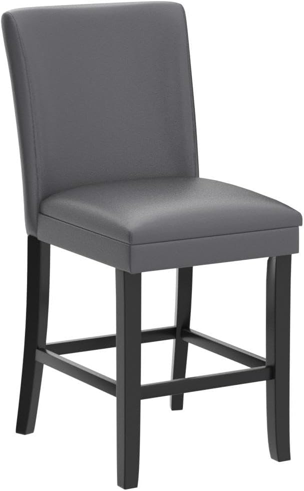 LEEMTORIG Counter Bar Stools Set of 2, 24 inch Seat Height Faux Leather Kitchen Barstools with High Backrest, Armless Upholstered Bar Chairs with Solid Wood Footrest Legs, Mid Grey ZBY-1331-GY